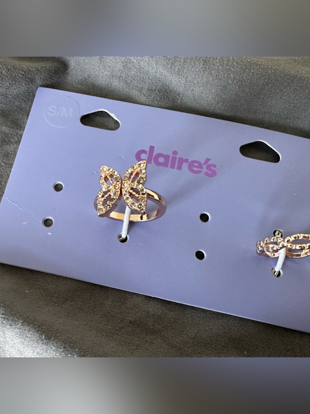 Claire’s Rose Gold Colored Ring Lot feat 1 Butterfly ring 1 Twisted Rope Ring